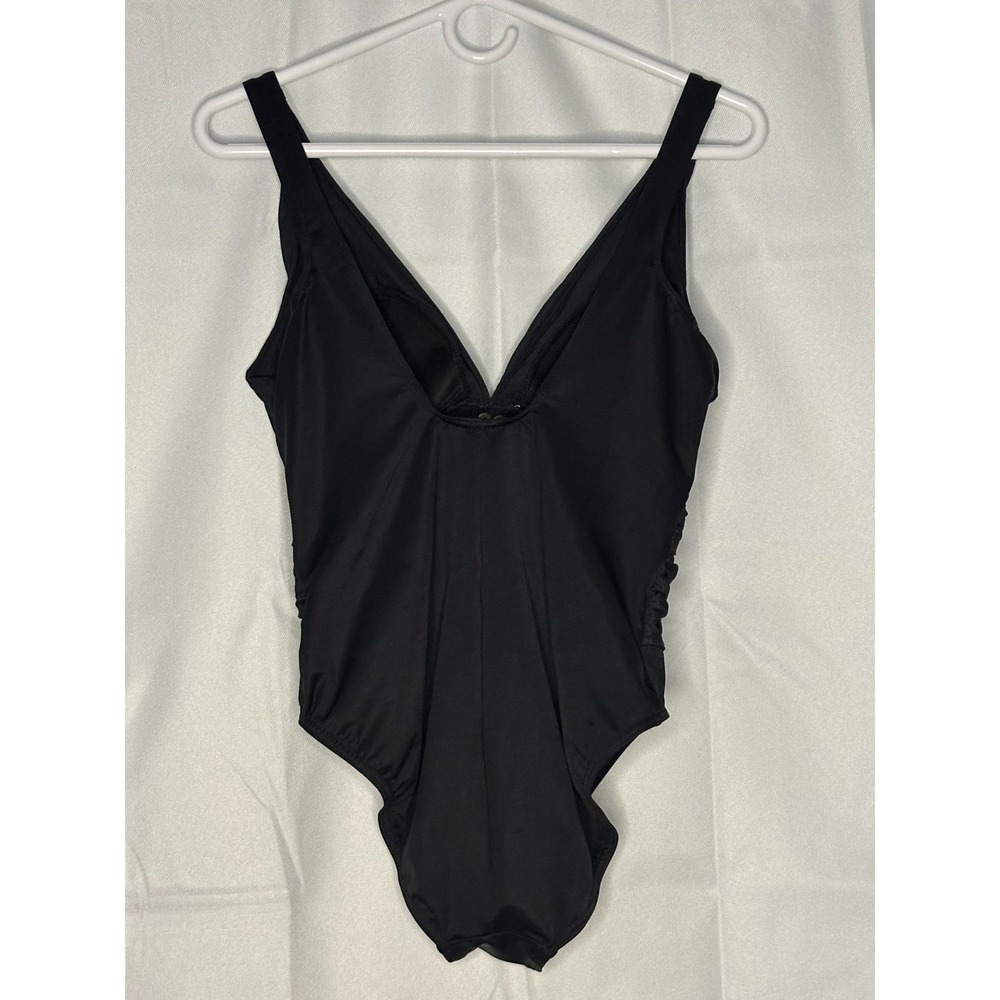 Miraclesuit Ansonia Black Mesh Lace Up One Piece Swimsuit Tummy Control Sz 14 - Picture 4 of 6